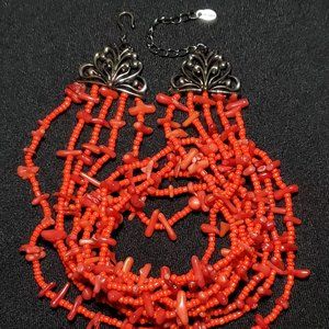 Vintage Monet Coral and Glass Seed Bead Necklace